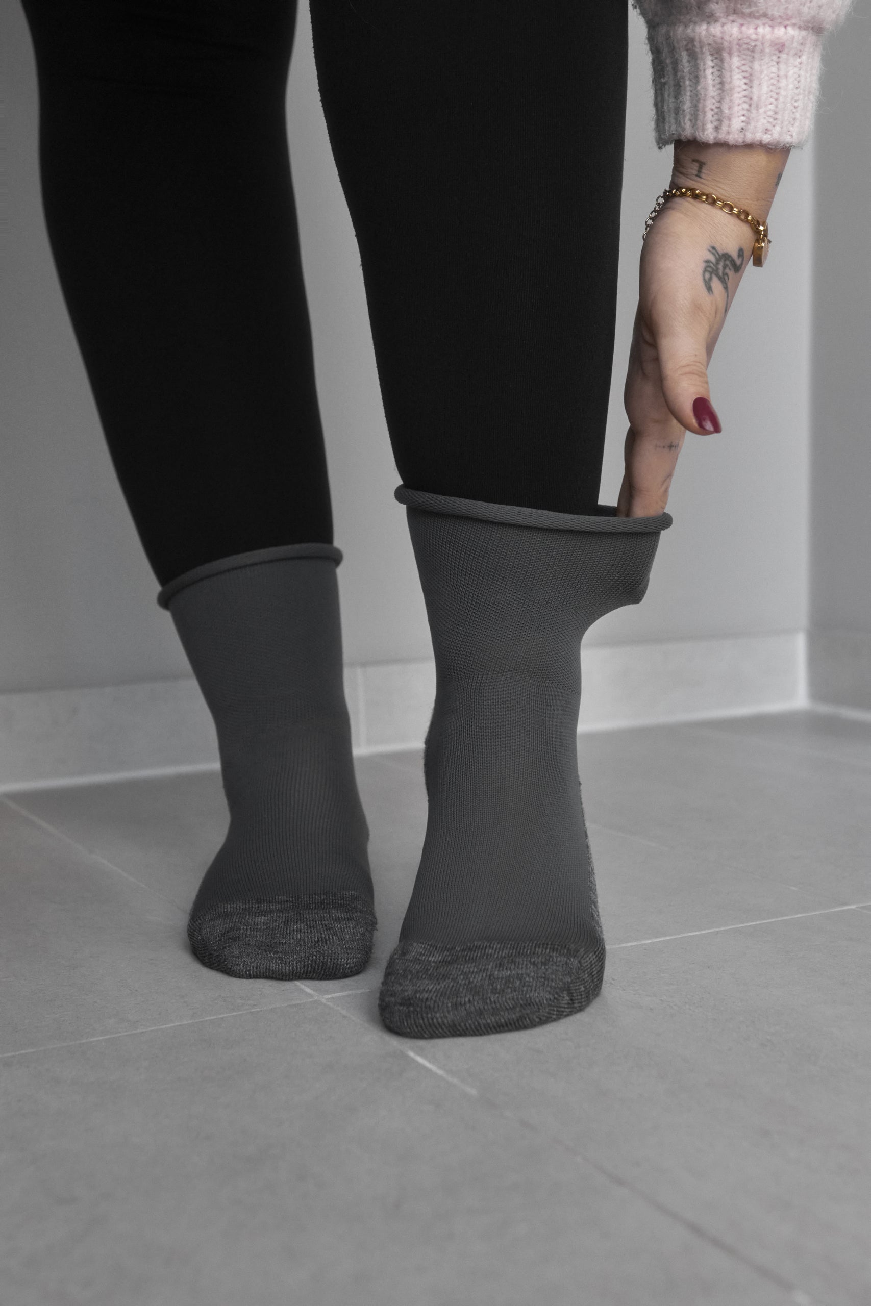 Venensocken Merino mit Rollrand